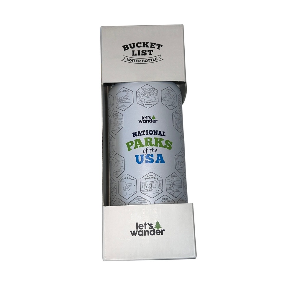 Let's Wander National Parks Water Bottle Unisex OS Arctic White Bucket List Gift